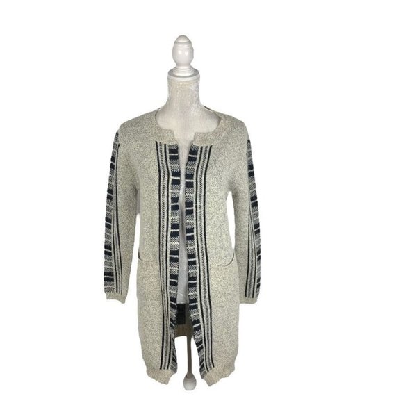 Mia Maddison Long Cardigan Sweater Duster Grey Black Fuzzy Open Front M - Picture 1 of 9